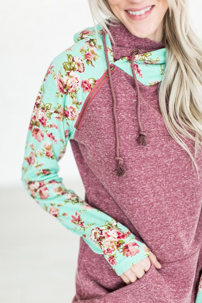 In The Hood Hoodie - Maroon Floral