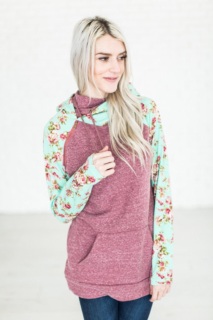 In The Hood Hoodie - Maroon Floral