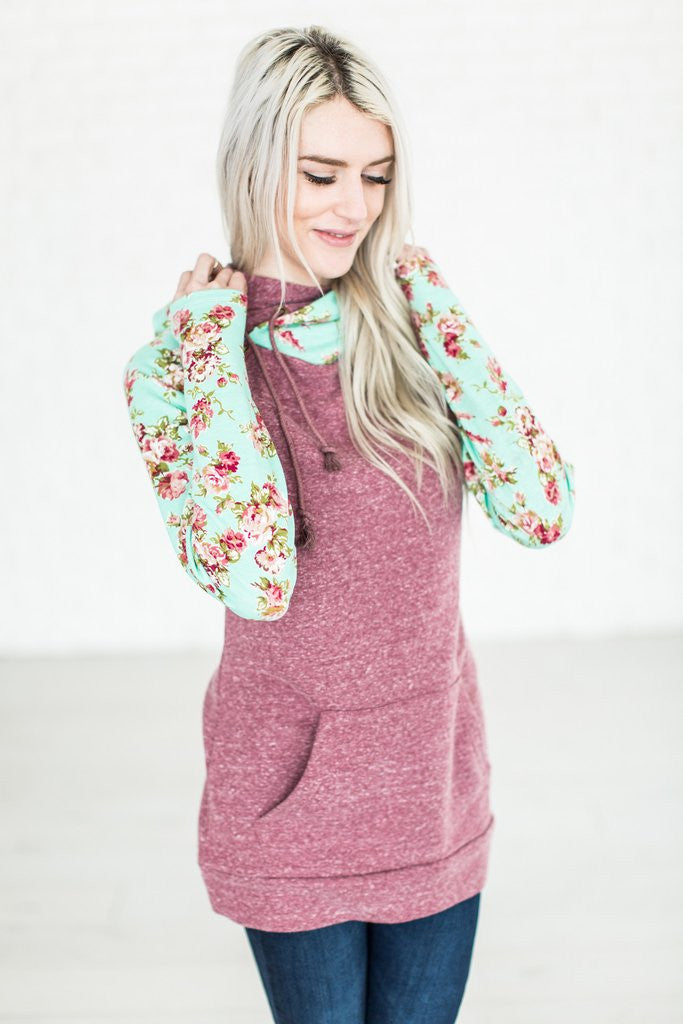 In The Hood Hoodie - Maroon Floral