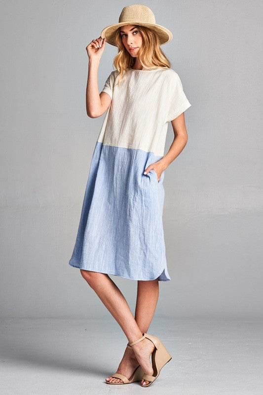 Coastal Linen Dress - Blue