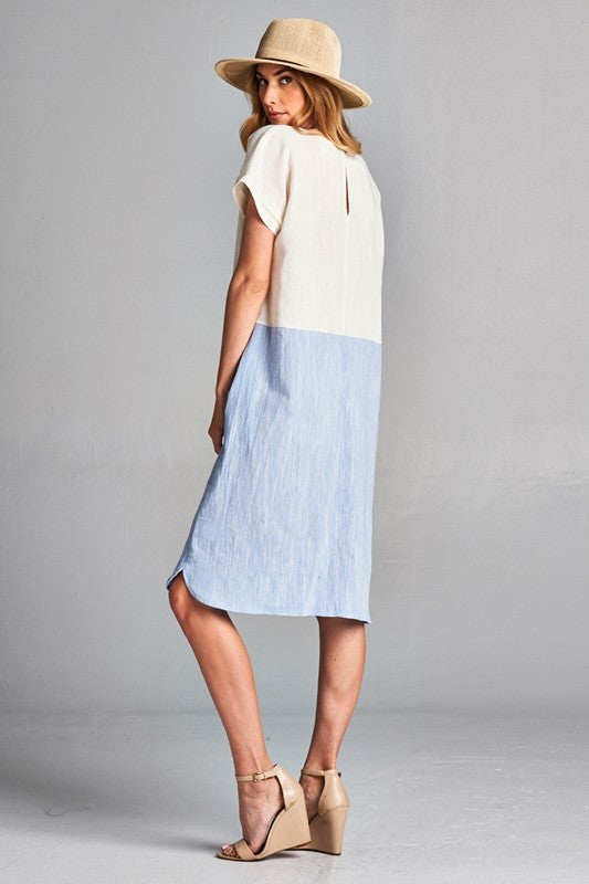 Coastal Linen Dress - Blue
