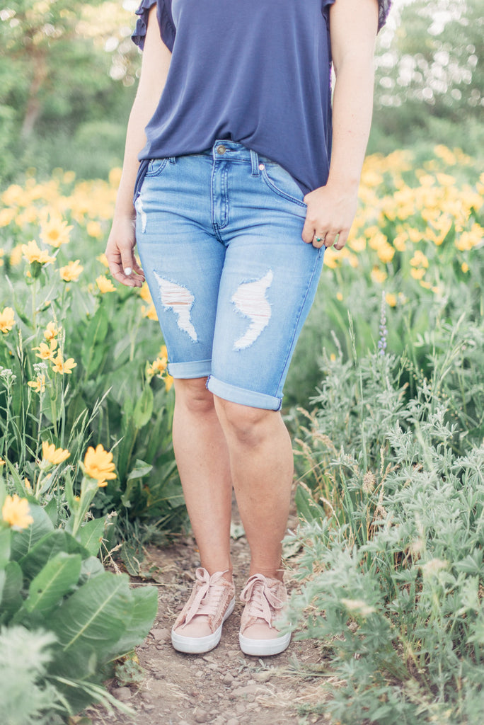 Take Me Out Distressed Shorts