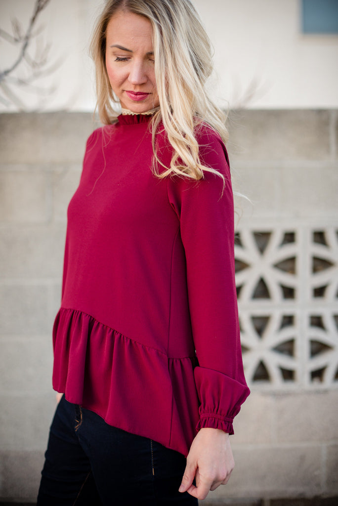 Ruffled Peplum - Wine