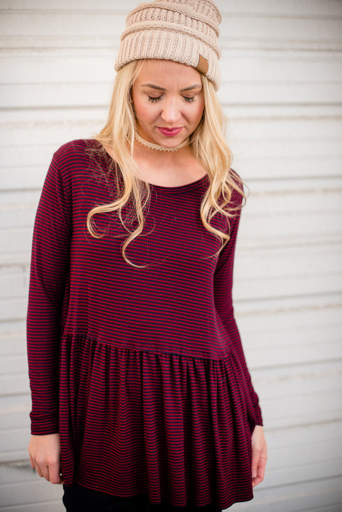 Winter Striped Peplum - Wine
