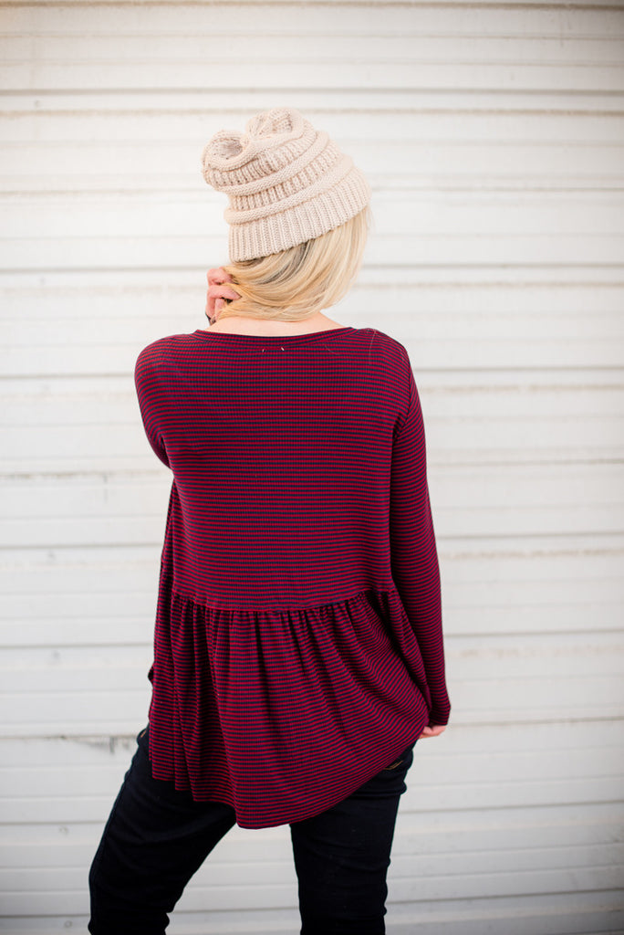 Winter Striped Peplum - Wine