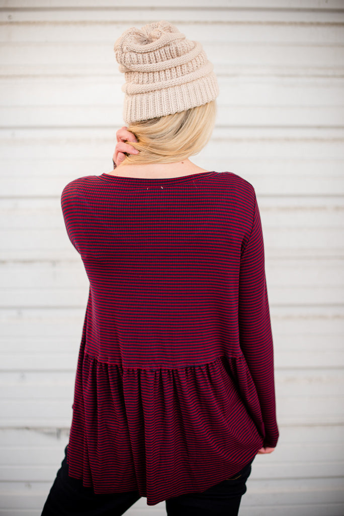 Winter Striped Peplum - Wine