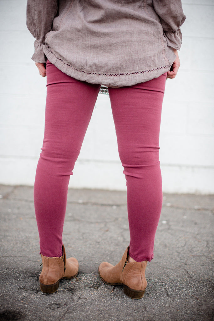 Moto Jeggings - Burgundy
