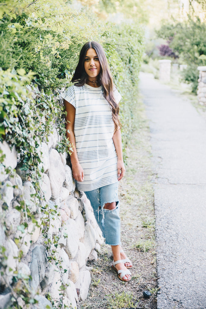 Cuffed Sleeve Stripe Tunic - Ivory