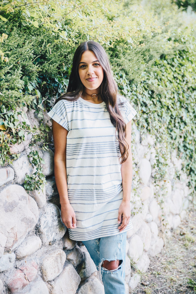 Cuffed Sleeve Stripe Tunic - Ivory