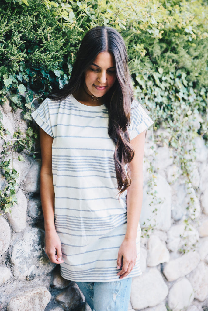 Cuffed Sleeve Stripe Tunic - Ivory