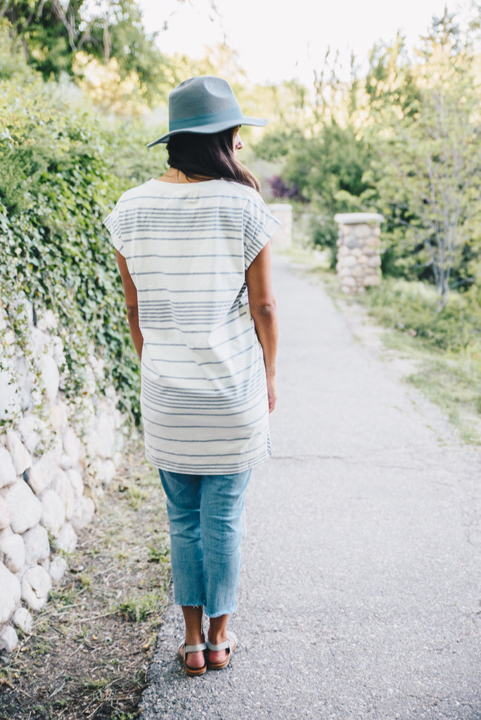 Cuffed Sleeve Stripe Tunic - Ivory