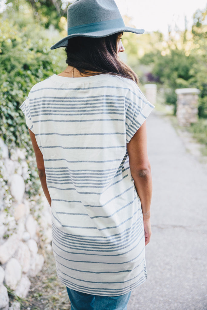 Cuffed Sleeve Stripe Tunic - Ivory