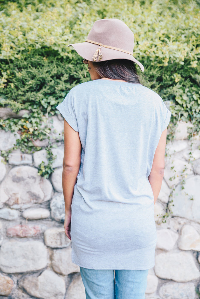 Cuffed Sleeve Basic Tunic - Grey