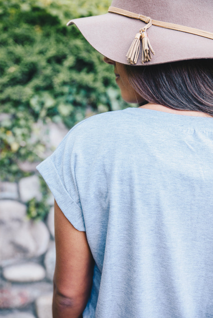 Cuffed Sleeve Basic Tunic - Grey