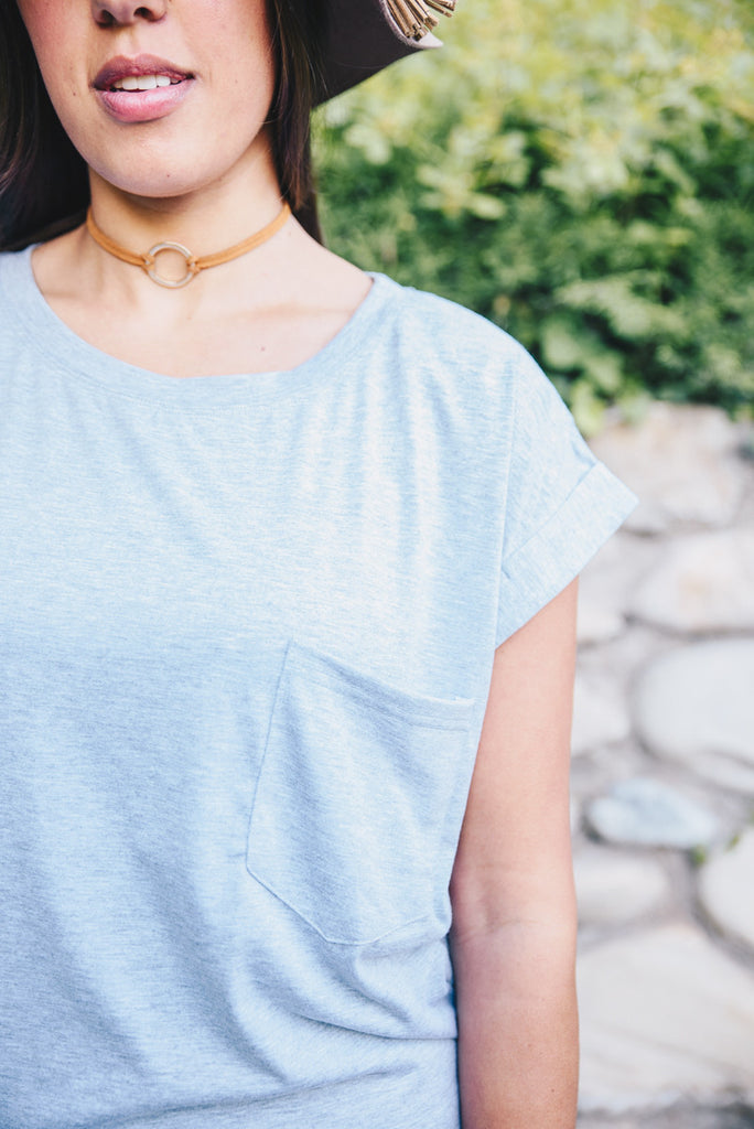 Cuffed Sleeve Basic Tunic - Grey