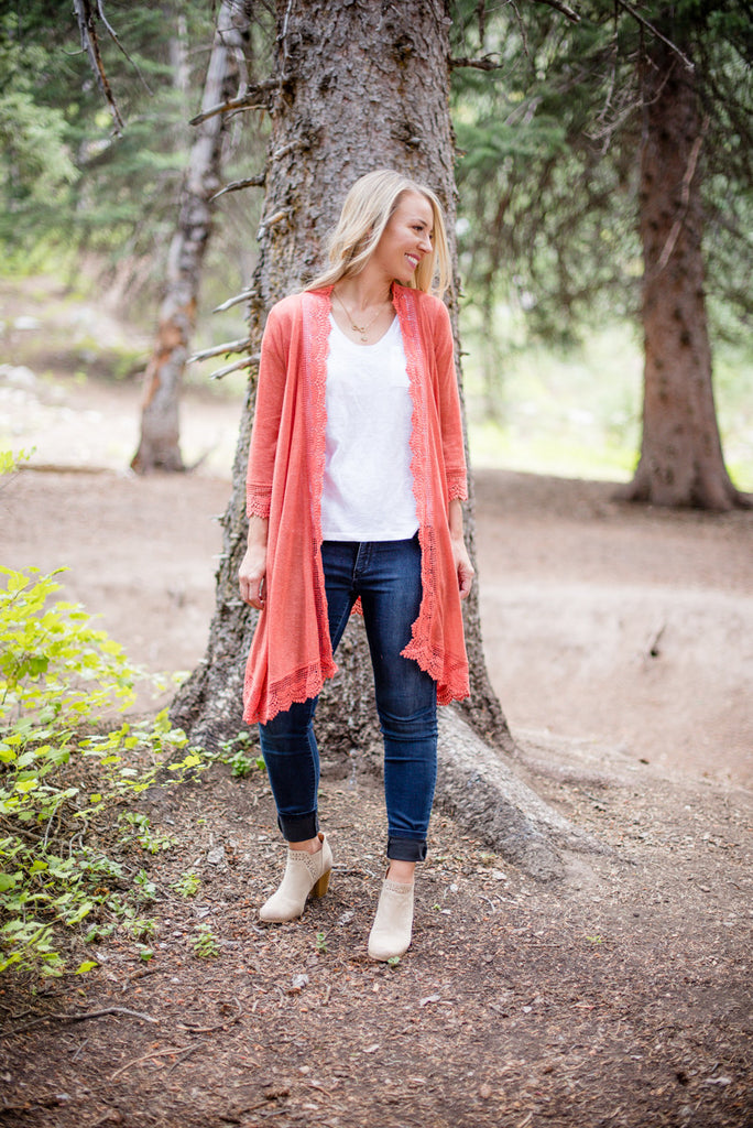 Crochet Lace Duster - Rust