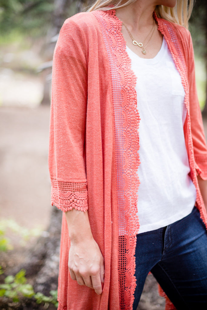 Crochet Lace Duster - Rust