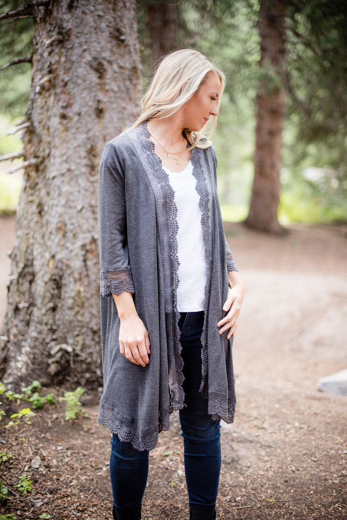 Crochet Lace Duster - Stone Blue