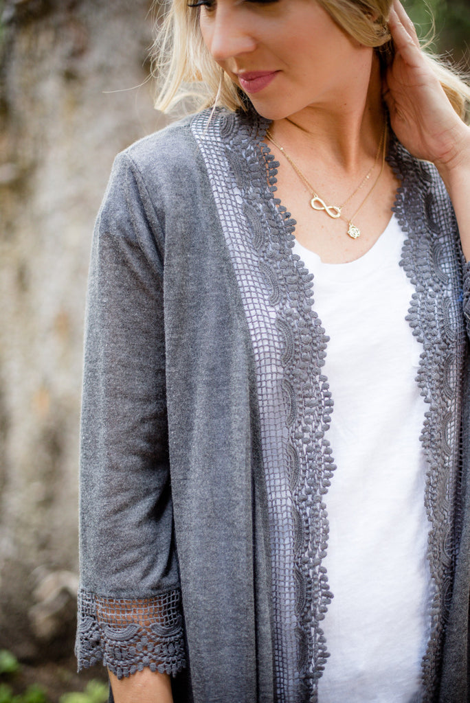 Crochet Lace Duster - Stone Blue