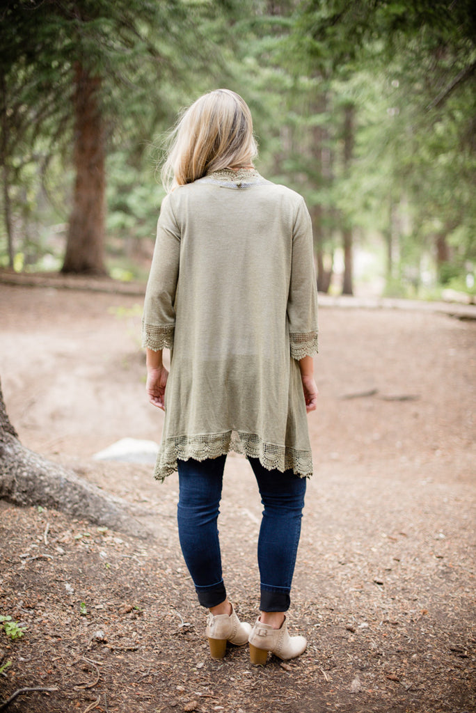 Crochet Lace Duster - Olive