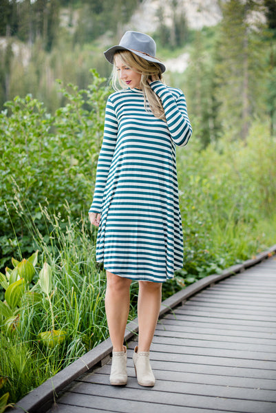 Stripe T-shirt Dress - Hunter Green Golden Lemon Boutique Stripe T-shirt Dress - Hunter Green Golden Lemon Boutique