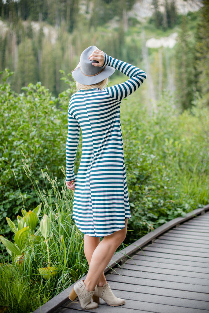 Stripe T-shirt Dress - Hunter Green