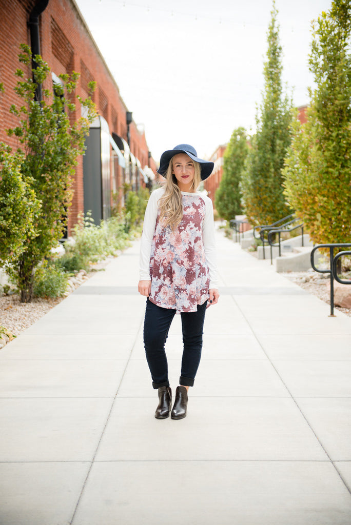 Flower Patch Baseball Tunic - Burgundy