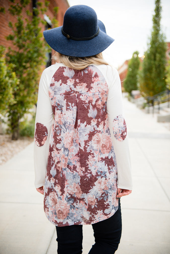 Flower Patch Baseball Tunic - Burgundy