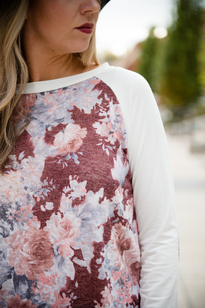 Flower Patch Baseball Tunic - Burgundy