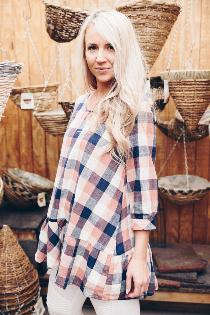 Checked Peplum - Rose