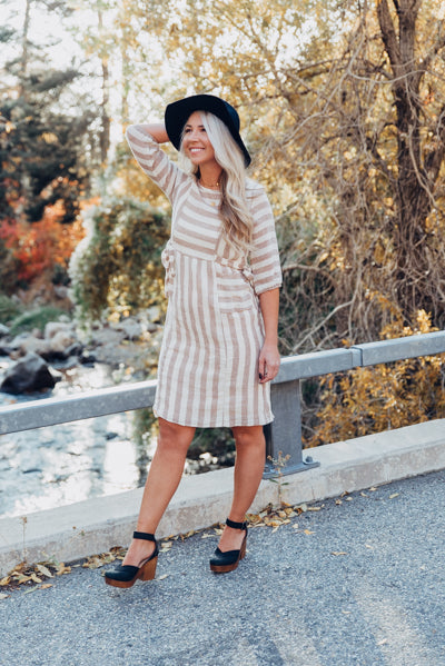 Side-Tie Pocket Dress - Taupe