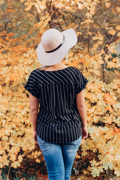 Pin Stripe Pocket Blouse - Black