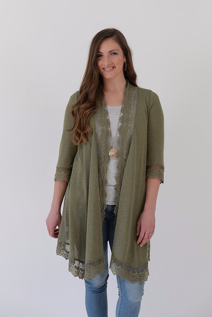 Crochet Lace Duster - Olive