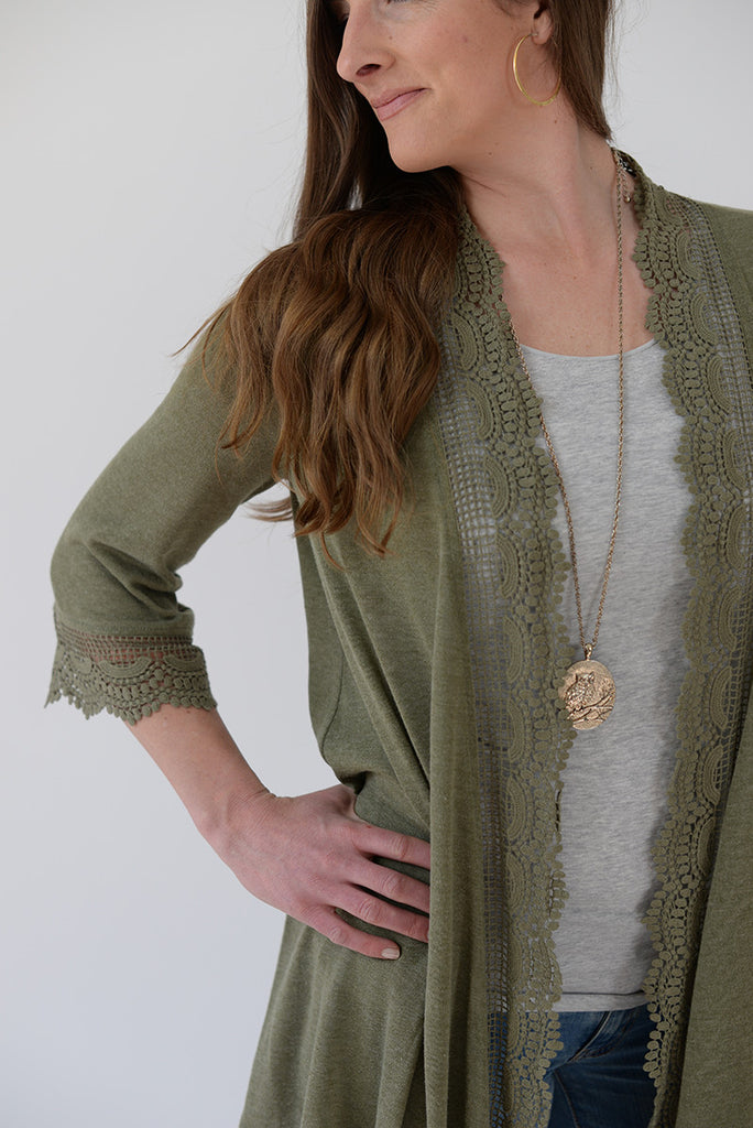 Crochet Lace Duster - Olive