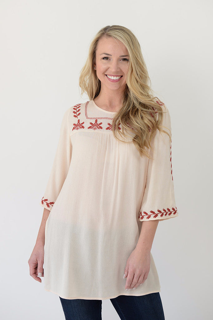 Embroidered Boho Blouse - Cream
