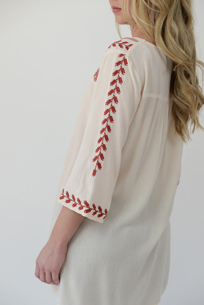 Embroidered Boho Blouse - Cream