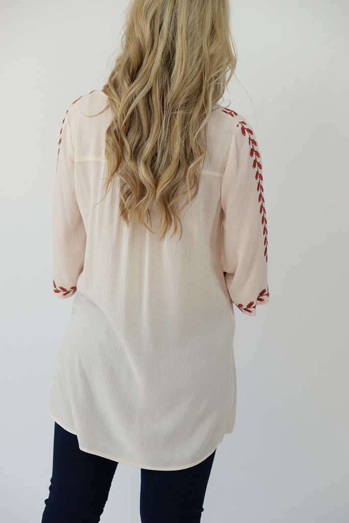 Embroidered Boho Blouse - Cream