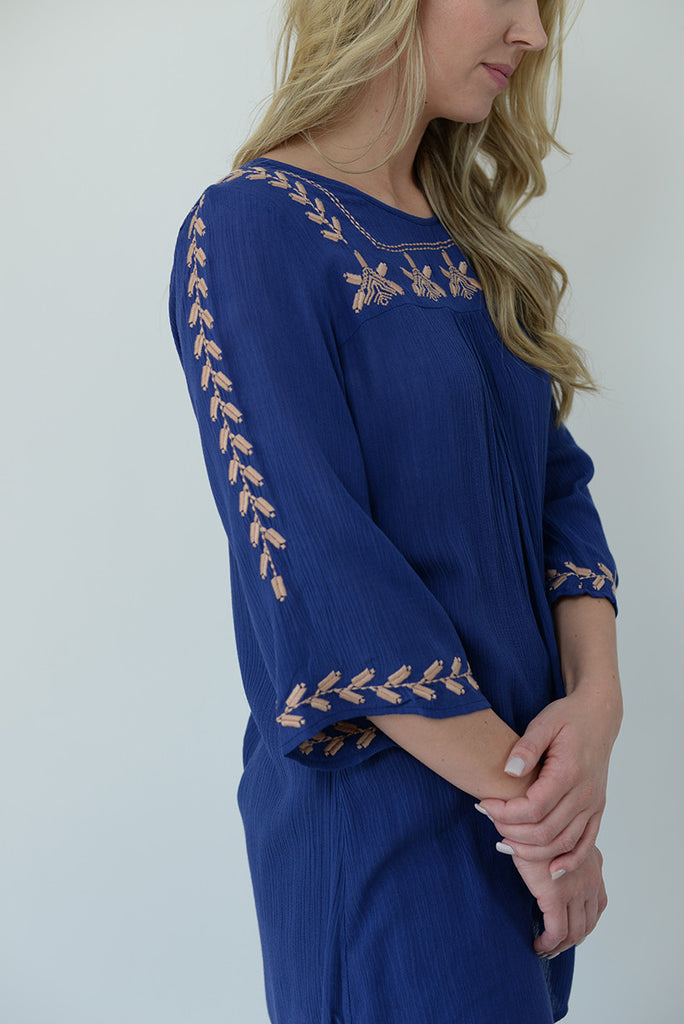 Embroidered Boho Blouse - Blue