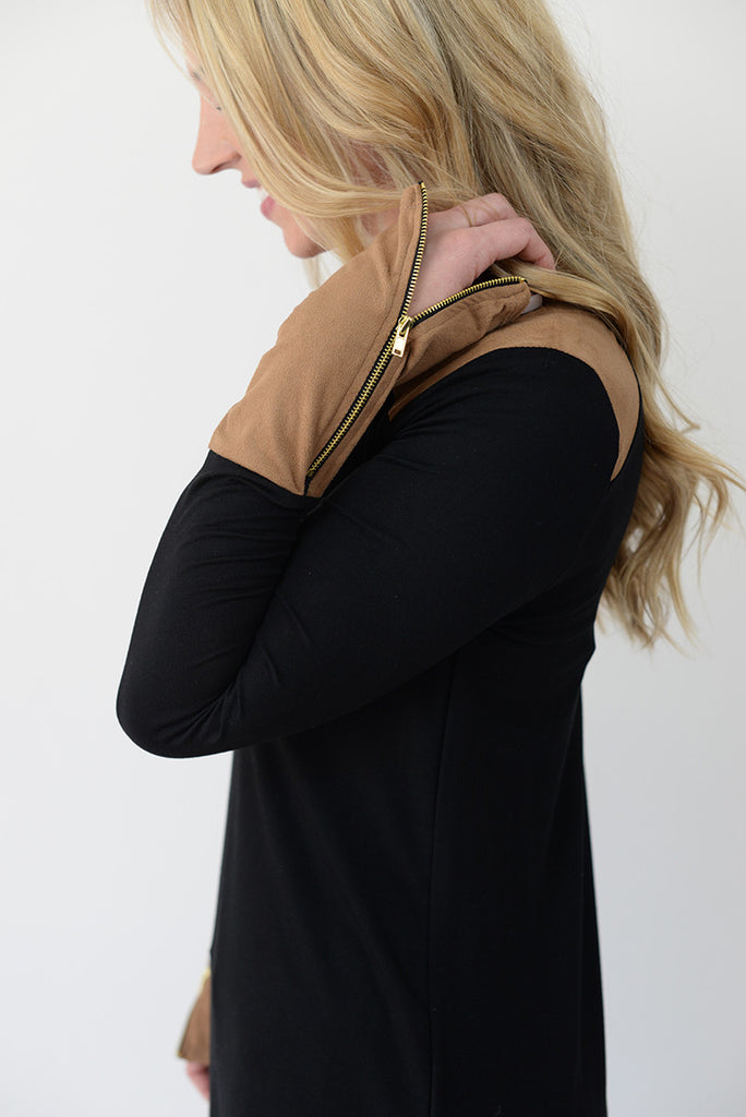 Colorblock Zipper Tunic - Black
