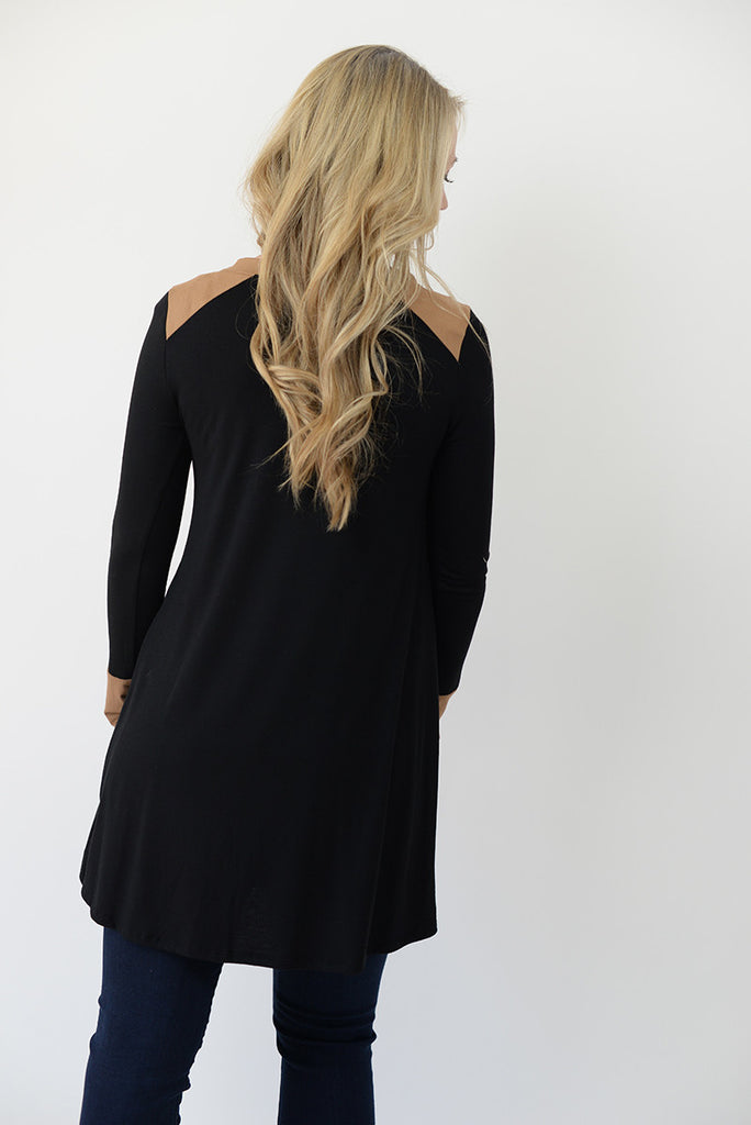 Colorblock Zipper Tunic - Black