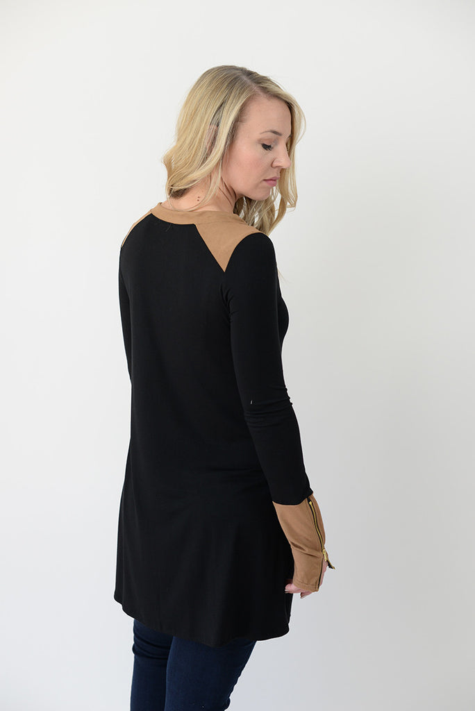 Colorblock Zipper Tunic - Black