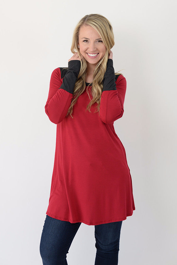 Colorblock Zipper Tunic - Cherry