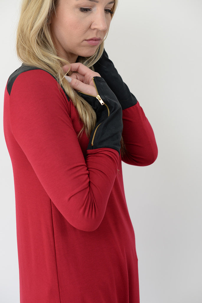 Colorblock Zipper Tunic - Cherry