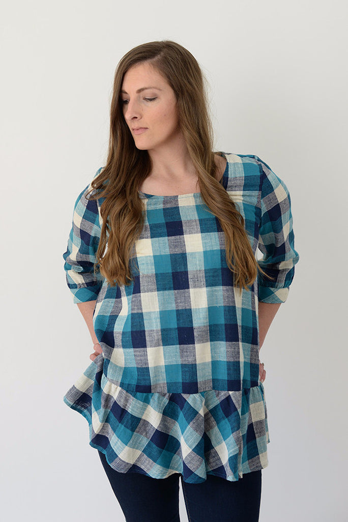 Checked Peplum - Teal