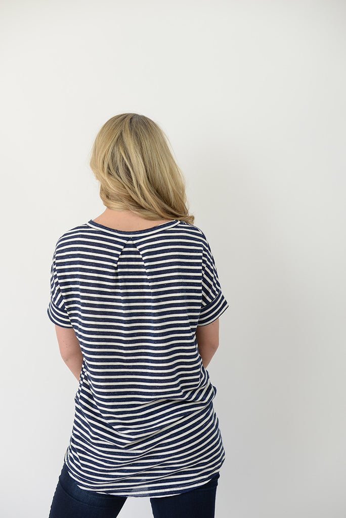 Basic Striped Pocket Tee - Navy