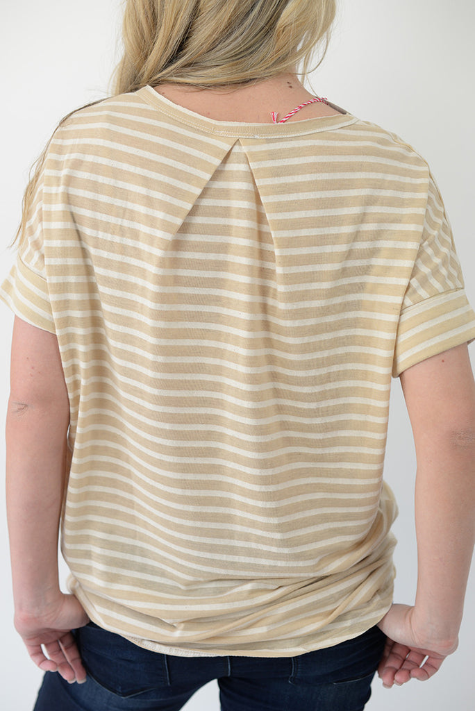 Basic Striped Pocket Tee - Taupe