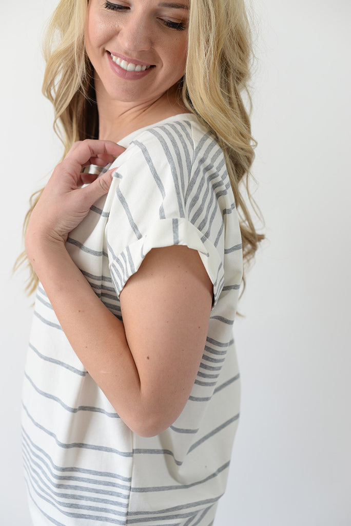 Cuffed Sleeve Stripe Tunic - Ivory