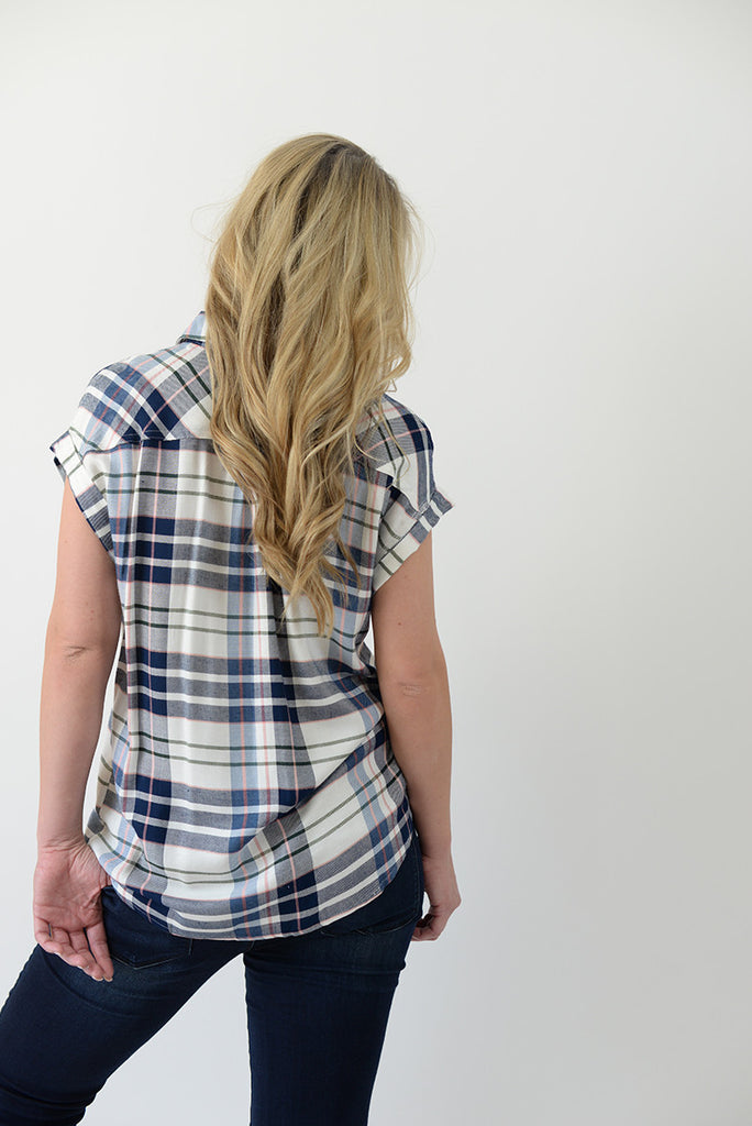 Plaid Cuffed Sleeve Blouse