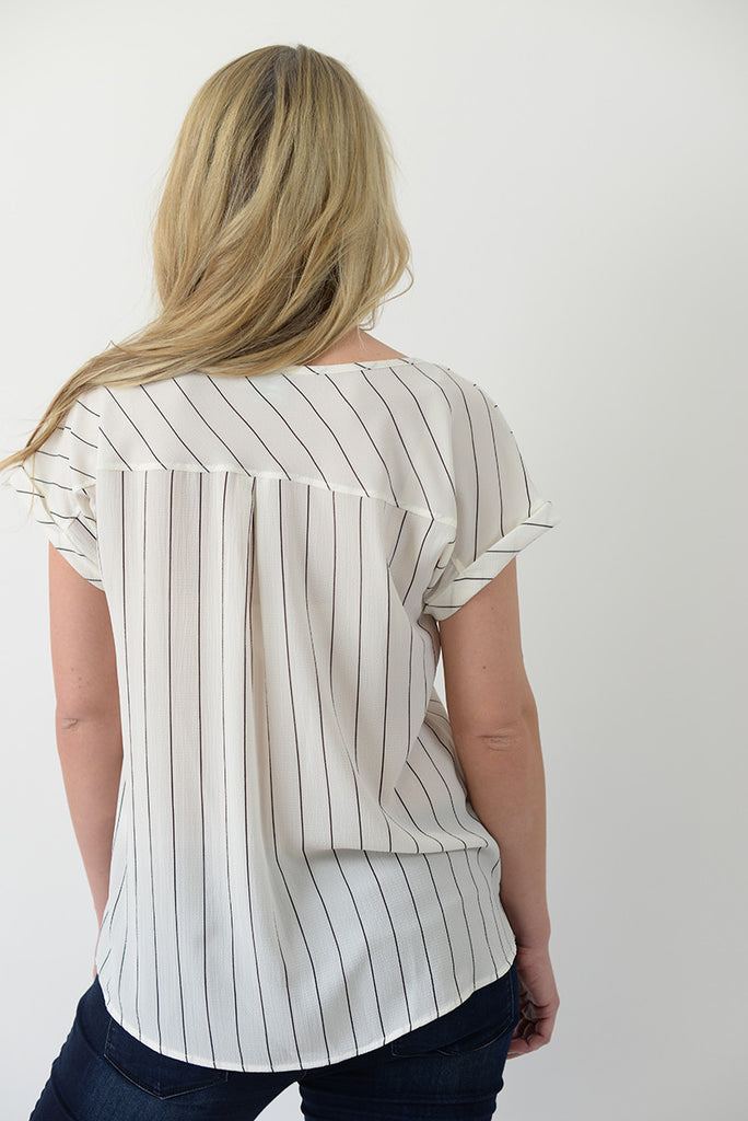 Pin Stripe Pocket Blouse - White