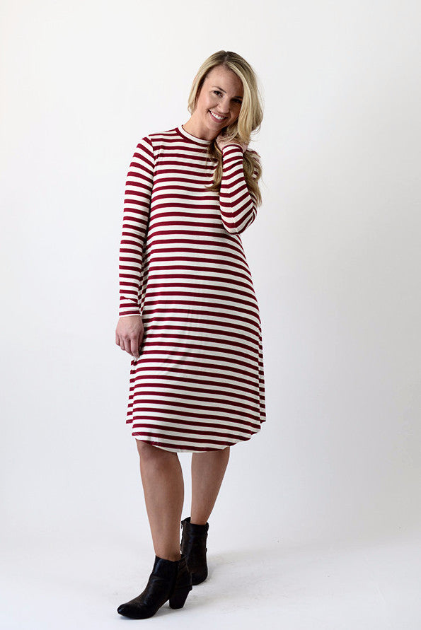 Stripe T-shirt Dress - Burgundy